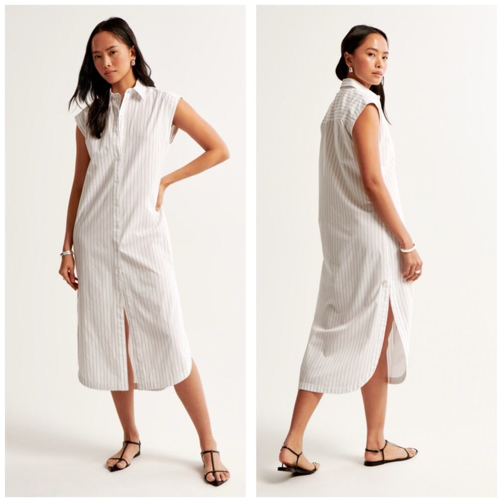 NWT Abercrombie & Fitch Button-Through Midi Shirt Dress Size XL Petite White